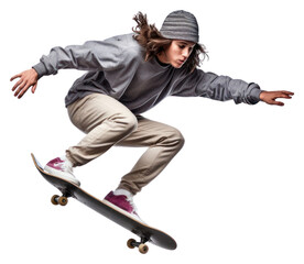 Fototapeta premium PNG Teen jump skateboard trick footwear white background skateboarding