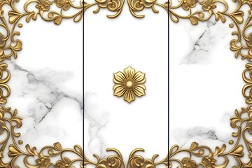 Home panel wall art three pieces, marble background with golden flowers silhouette in middle