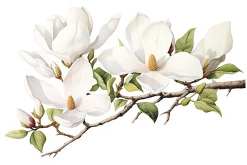 Obraz premium Magnolia flowers on white background. Hand drawn watercolor illustration.
