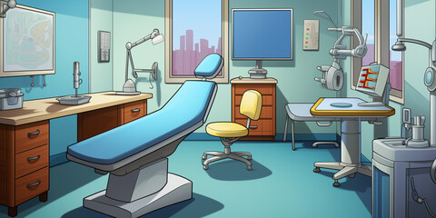 A dental chair in hospital room.