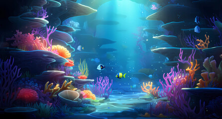Fototapeta na wymiar deep sea underwater world in a cartoon