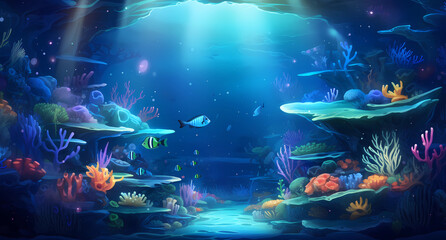 deep sea underwater world in a cartoon