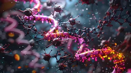 Fotobehang Colorful Molecular Sculpture Depicting the Fight Against Cancer © vanilnilnilla