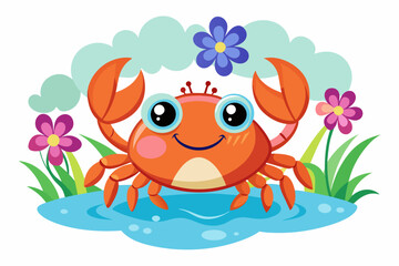 Fototapeta na wymiar A charming crab cartoon character adorned with vibrant flowers.