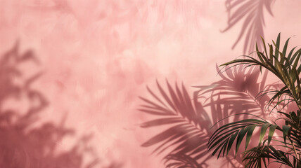Silhouette of Exotic Plants on Pink Background