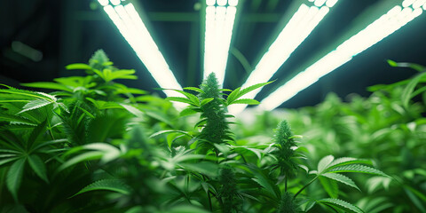 Hydroponic Cannabis: Marijuana Plants Grown in a Hydroponic System for Efficient Growth - obrazy, fototapety, plakaty