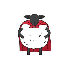 Sheep in a red cape. Vector illustration on white background.
