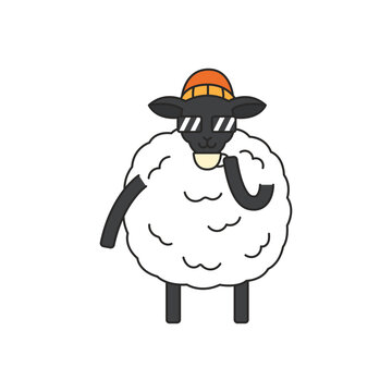 Sheep in hat and scarf vector illustration
