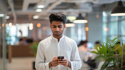 Entrepreneur with Smartphone in Office