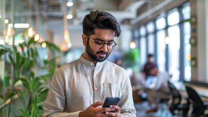 Entrepreneur with Smartphone in Office