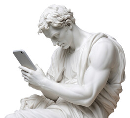 PNG A sculpture of man holding smart phone statue marble representation - obrazy, fototapety, plakaty