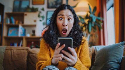 Shocked Woman Looking at Smartphone