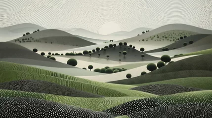 Papier Peint photo autocollant Kaki Dots and lines - stylized landscape image of rolling hills in spring green
