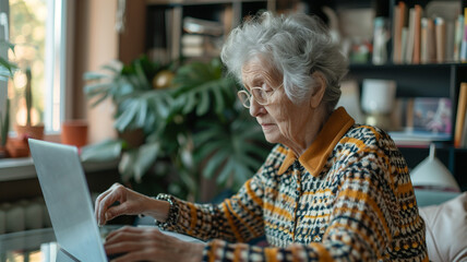 Elderly Senior Woman Using Laptop
