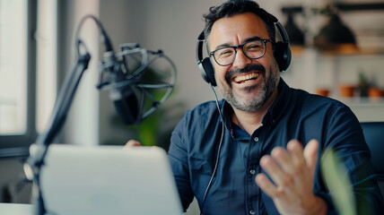 Podcast Host Laughing During Recording