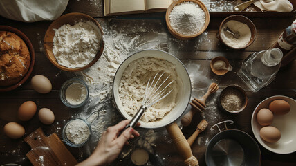 Overhead View of Baking Ingredients and Equipment