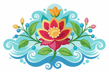 Flower ornament with charming flowers blooming on a white backdrop.