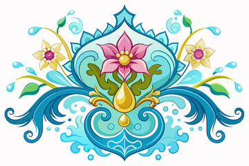 Flowery ornamental charming with flowers on a white background.