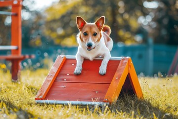 Jack Russell Terrier on Agility Ramp in Sunshine