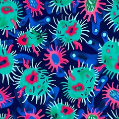 Fototapeta premium Colorful Microscopic Bacteria Seamless Pattern