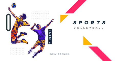 design with the concept of the national sport of volleyball. colored silhouettes of volleyball athletes. for banners celebrating national and international sports days.