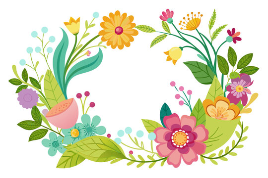 Charming cartoon frames adorned with vibrant flowers grace a pure white background.