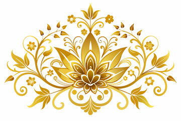 Golden ornamental frame with flowers on a white background. - obrazy, fototapety, plakaty