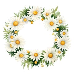Beautiful vector watercolor floral wreath with camomile flowers