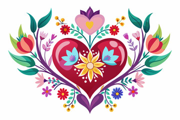 A charming heart adorned with vibrant flowers on a pristine white background.