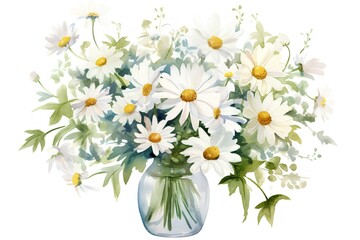 Bouquet of chamomile flowers. Watercolor illustration