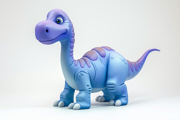 A cartoon dinosaur with a purple belly and blue and purple back standing on a white background.