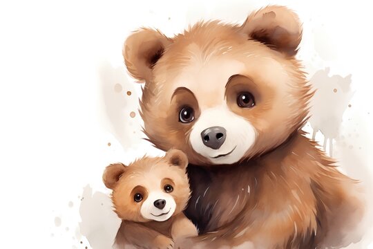 Hand drawn vector illustration of a cute brown bear and a little bear.