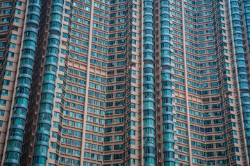 Close-Up View of Dense Urban Residential Towers in Hong Kong