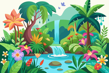 Fototapeta na wymiar Charming jungle with vibrant flowers blooming against a crisp white background.