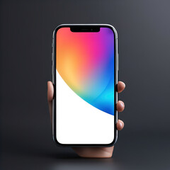 Hand holding a modern smartphone with a vibrant colorful screen against a dark background showcasing technology and connectivity in a sleek design