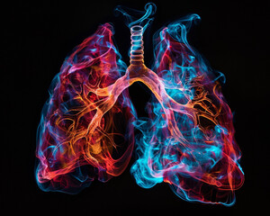An abstract representation of the exchange of oxygen and carbon dioxide in the lungs, - obrazy, fototapety, plakaty