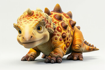 Fototapeta premium A cute cartoon dinosaur with a yellow body and orange spots