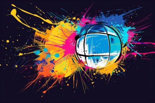 energetic volleyball abstract design with colorful paint splatters sports graphic