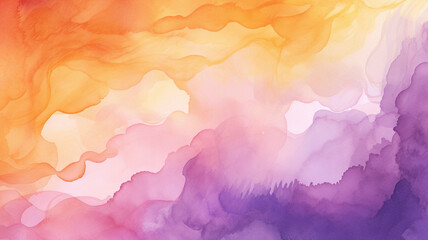 Watercolor Backgrounds: Gentle Pale Purple and Orange - obrazy, fototapety, plakaty