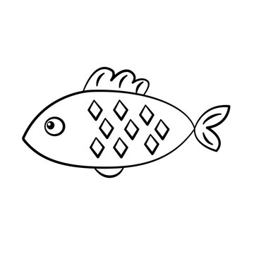 recommend clip art: Fish contour outline drawing isolated cutout black and white vector clipart illustration. Underwater doodles line art design element. Sea life nature pictogram, icon or logo