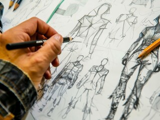 A fashion designer sketching a collection of clothes