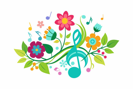 Charming music logo composed of various flowers on a white background.