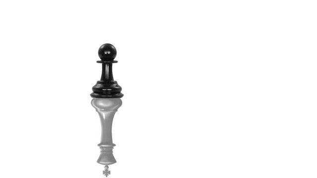 Animation of pawn chess with reflections of king. Positive mind to success concept. Suitable to place on business training content.