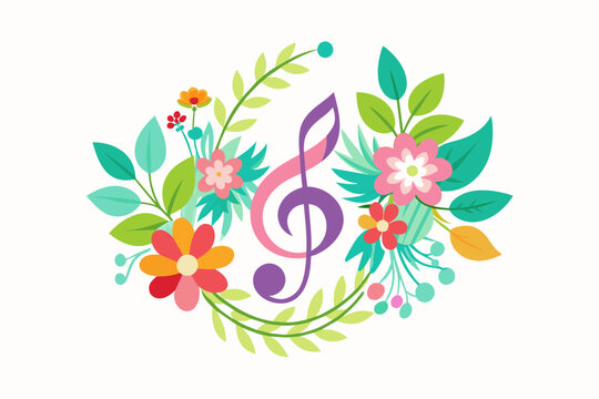 Music logo charming with flowers on a white background.