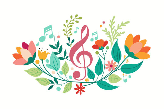 Charming music logo with flowers adorning its surface on a pristine white backdrop.