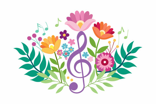 Charming music logo with flowers adorning its surface on a pristine white backdrop.