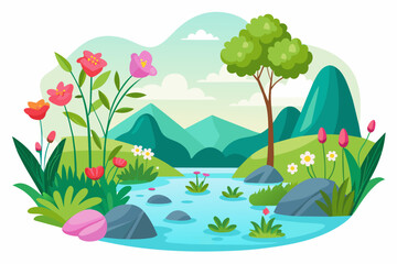 Naklejka premium Charming nature scene with vibrant flowers against a pure white backdrop.