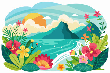 Fototapeta na wymiar Ocean charming with flowers in full bloom on a white backdrop.