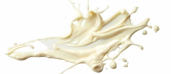 A close-up image of a clear liquid being poured into a white creamy substance