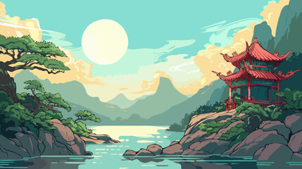 Chinese landscape, Vector Illustration, Background